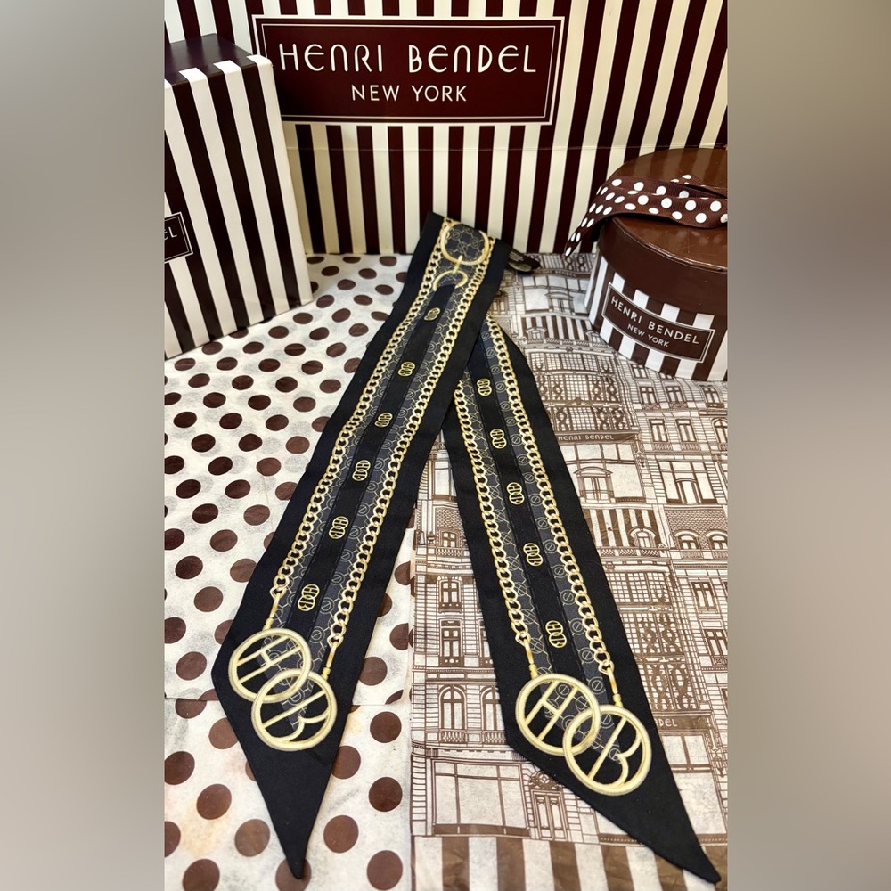 HENRI BENDEL Whimsy Skinny Silk Handbag and Neck Scarf in Black and Gold - Picture 2 of 5